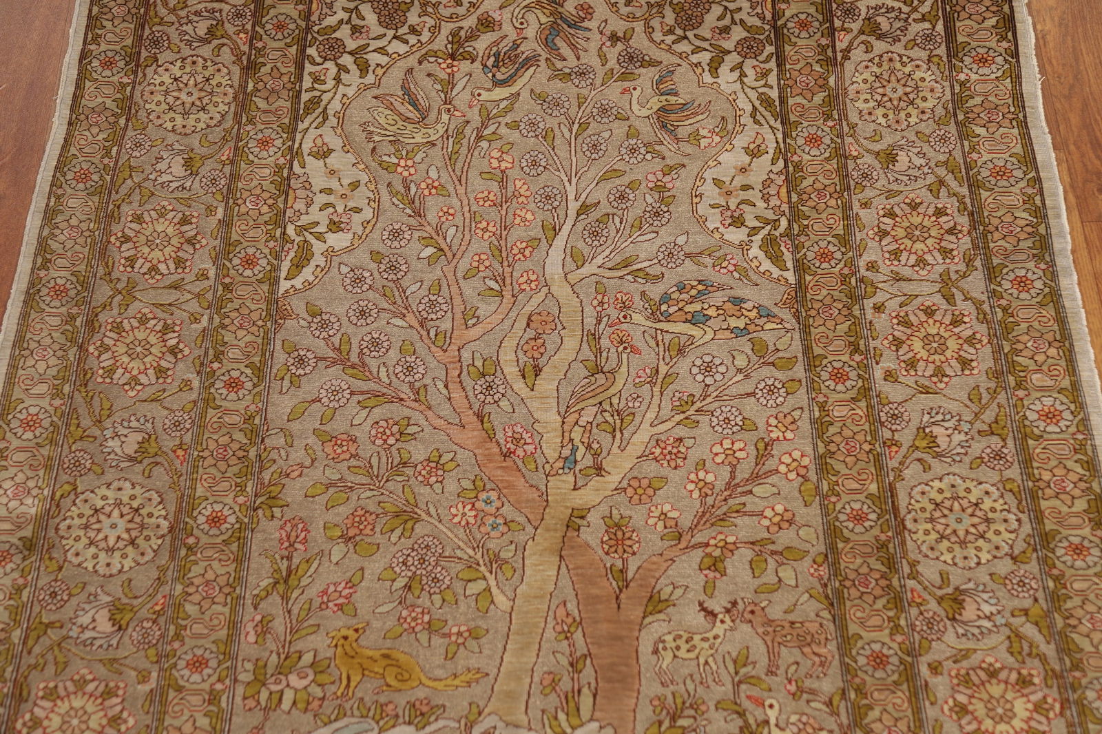 Antique Signed Vegetable Dye Silk/ Silver Hereke Persian Rug 3x5 - 4