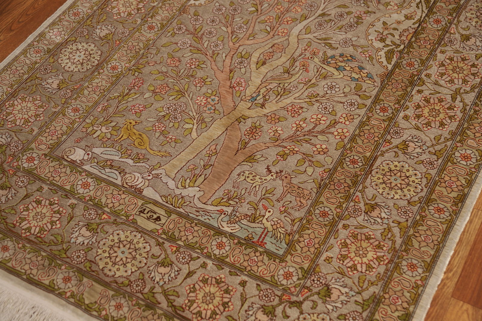 Antique Signed Vegetable Dye Silk/ Silver Hereke Persian Rug 3x5 - 7