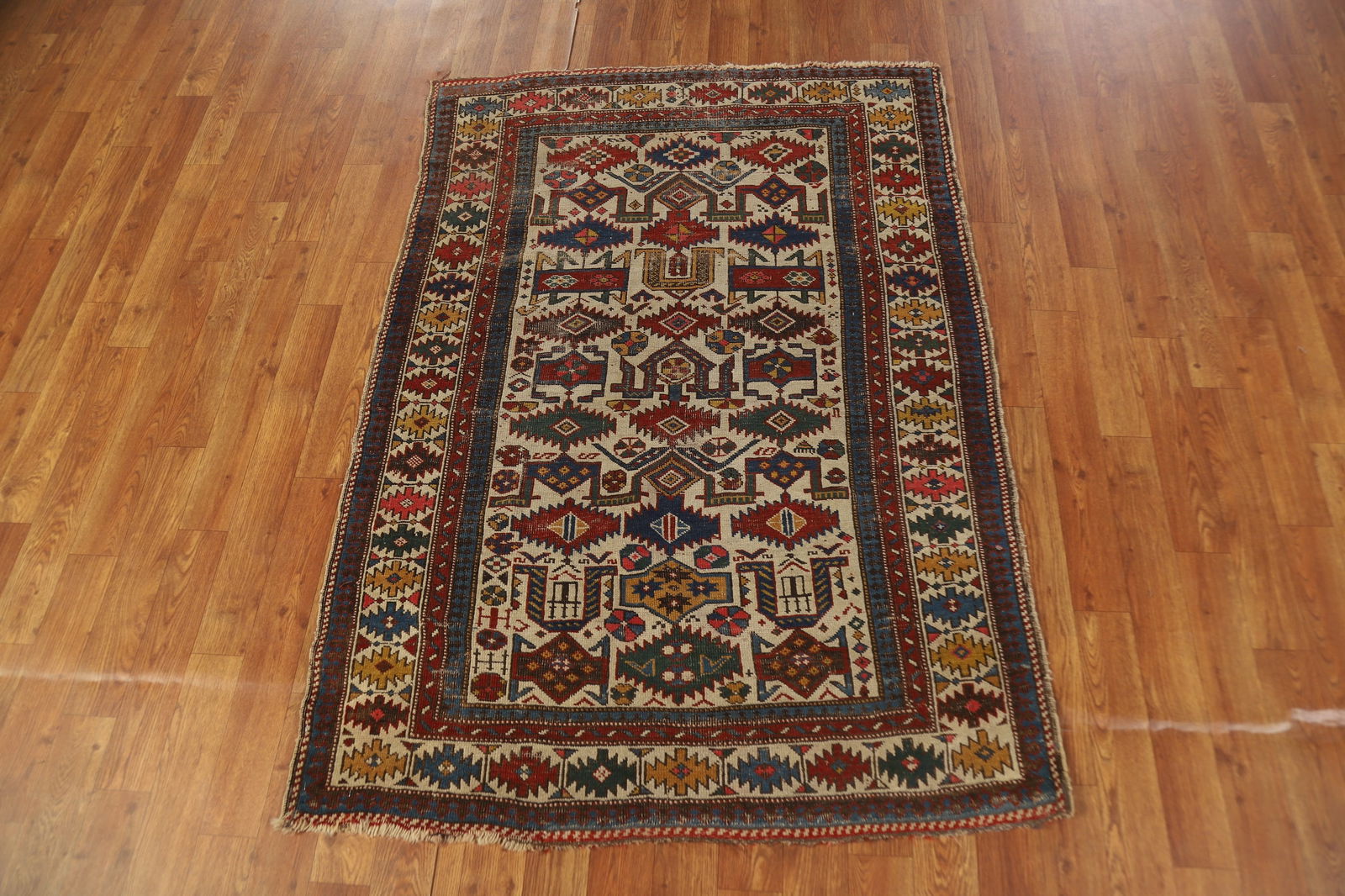 Pre-1900 Antique Vegetable Dye Kazak Oriental Rug 3x5 - 13