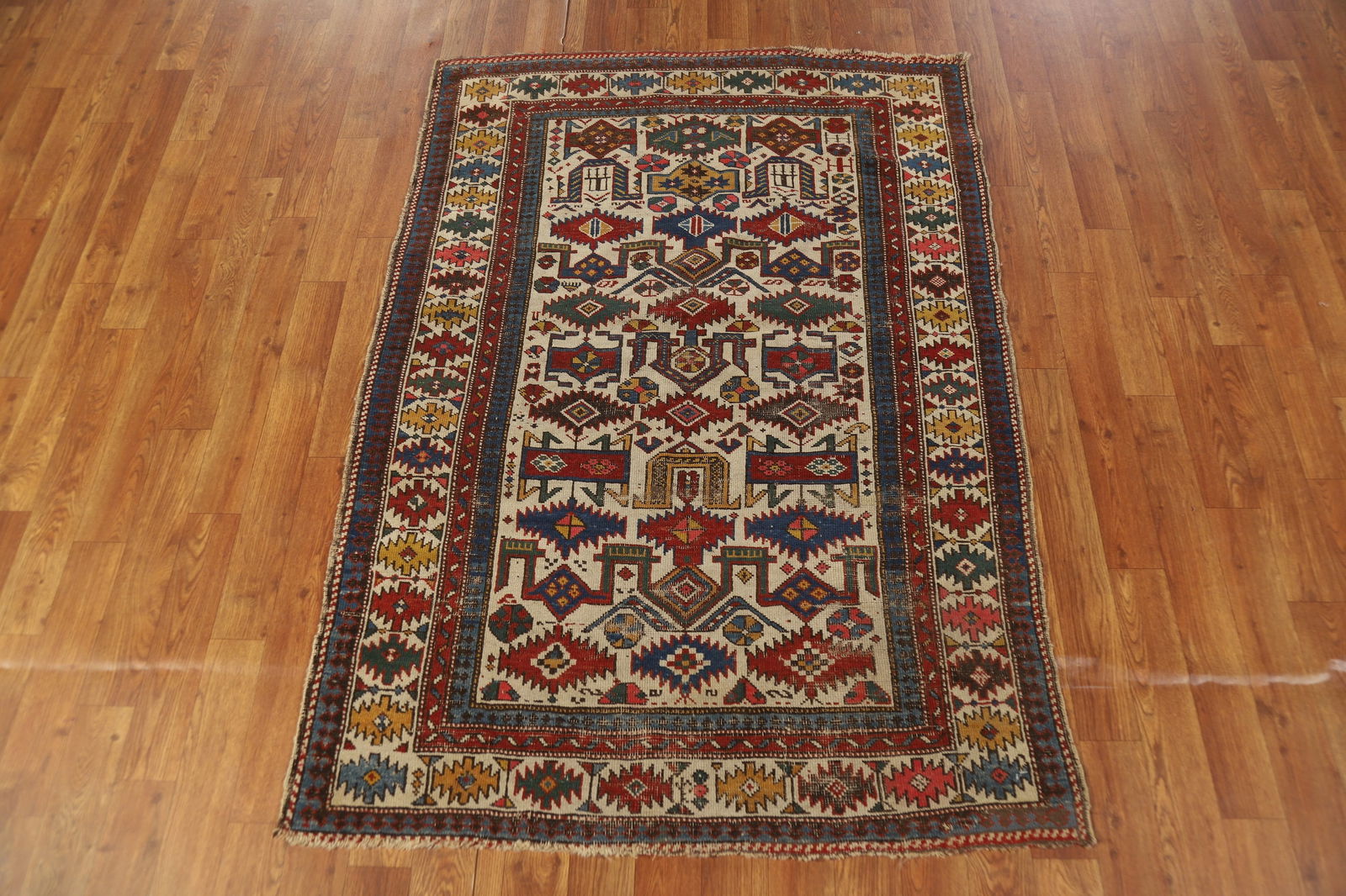 Pre-1900 Antique Vegetable Dye Kazak Oriental Rug 3x5 - 3