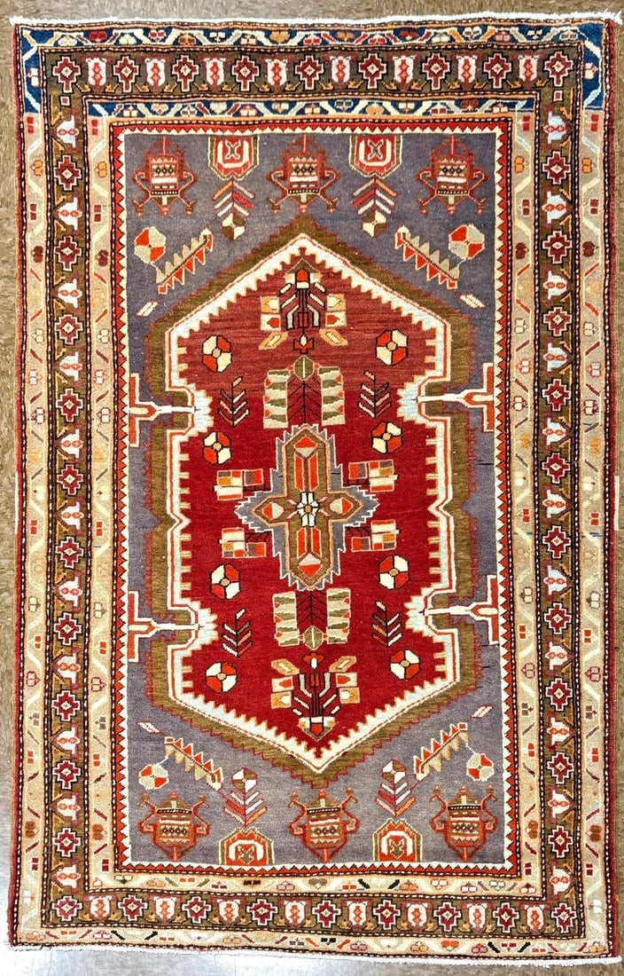 Hand-Knotted Persian Zanjan Geometric Vintage Tribal Wool Oriental Area Rug 4'2" x 6'8": Title:Hand-Knotted Persian Zanjan Geometric Vintage Tribal Wool Oriental Area Rug 4'2" x 6'8" Description:• Rug Number: 181 • Country of Origin: Iran • Style, Design: Persian, Vintag