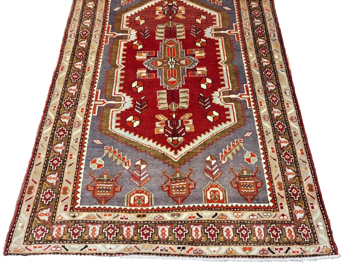 Hand-Knotted Persian Zanjan Geometric Vintage Tribal Wool Oriental Area Rug 4'2" x 6'8" - 3