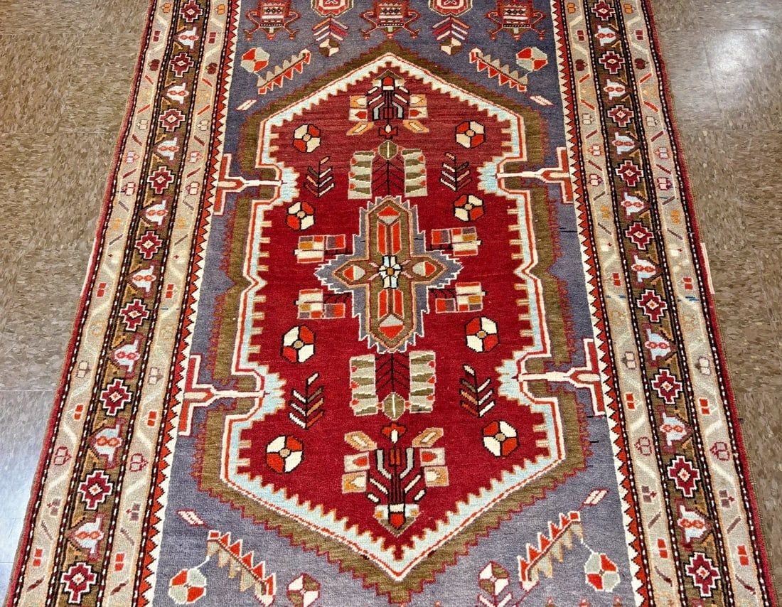 Hand-Knotted Persian Zanjan Geometric Vintage Tribal Wool Oriental Area Rug 4'2" x 6'8" - 4