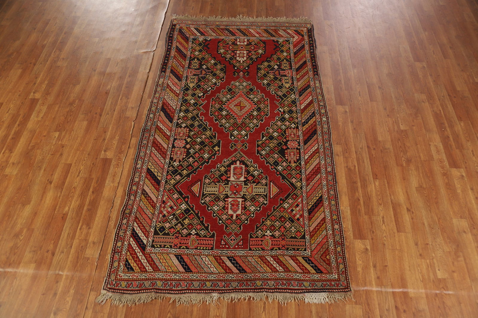 Pre-1900 Antique Kazak Vegetable Dye Rug 4x7 - 17