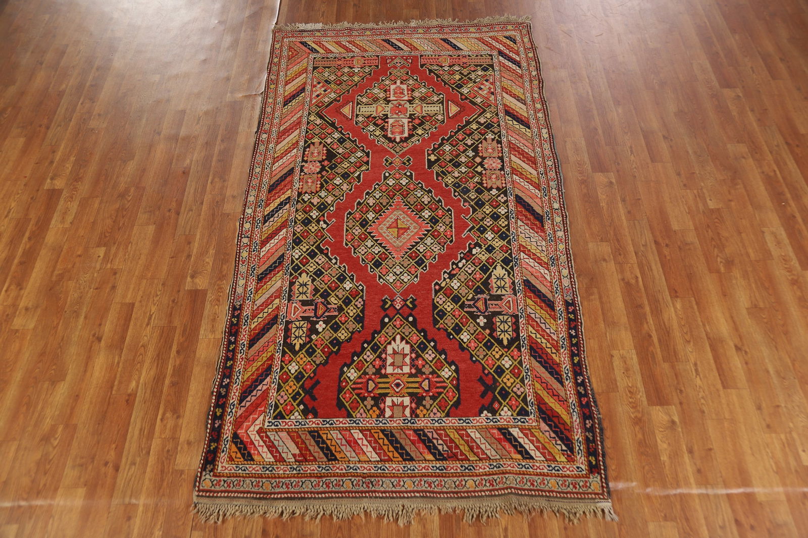 Pre-1900 Antique Kazak Vegetable Dye Rug 4x7 - 3