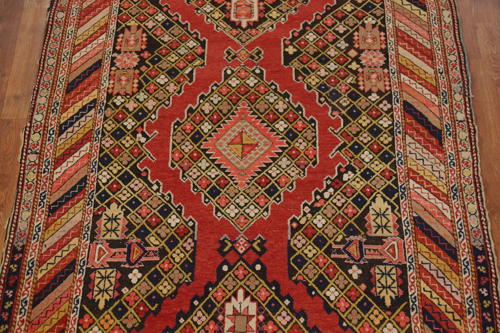 Pre-1900 Antique Kazak Vegetable Dye Rug 4x7 - 4