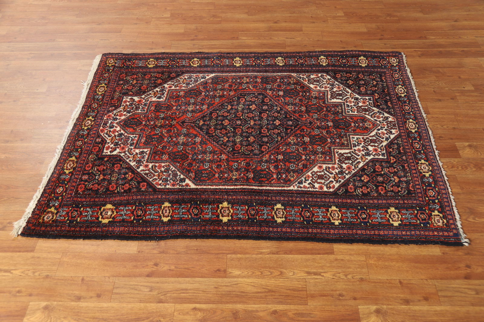 Antique Geometric Senneh Vegetable Dye Persian Rug 4x5 - 14