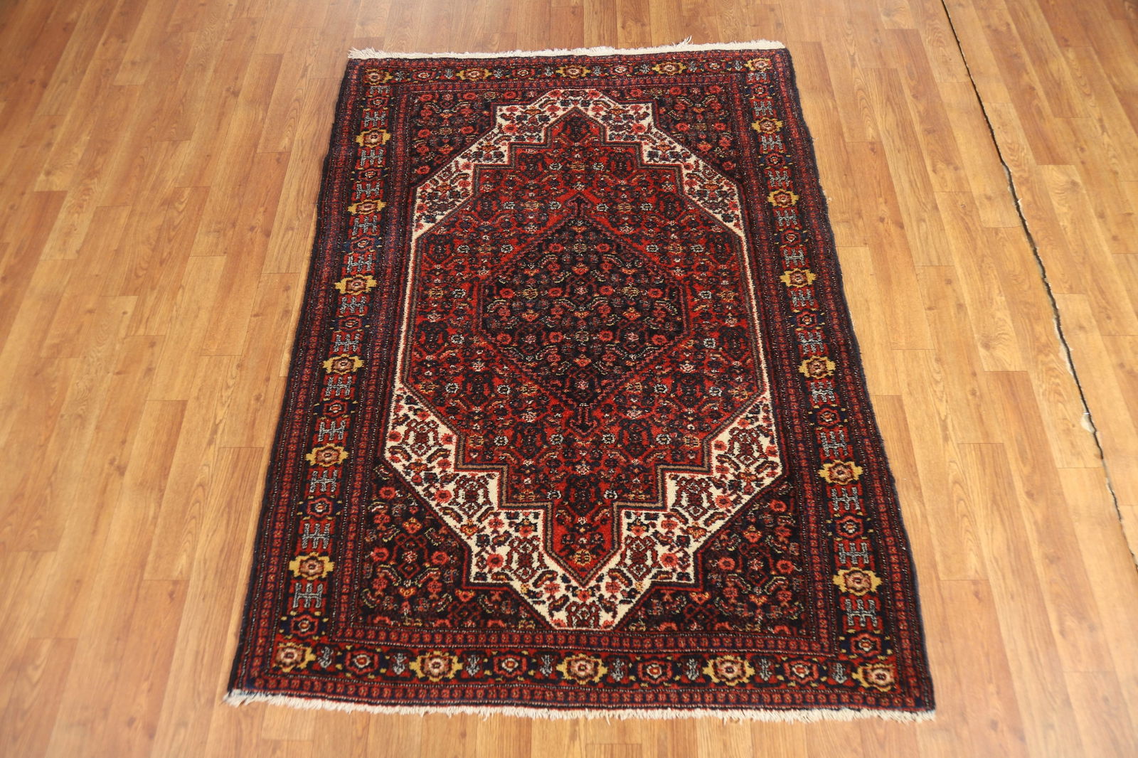 Antique Geometric Senneh Vegetable Dye Persian Rug 4x5 - 15