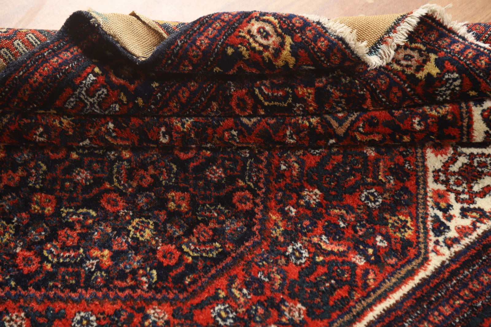 Antique Geometric Senneh Vegetable Dye Persian Rug 4x5 - 16