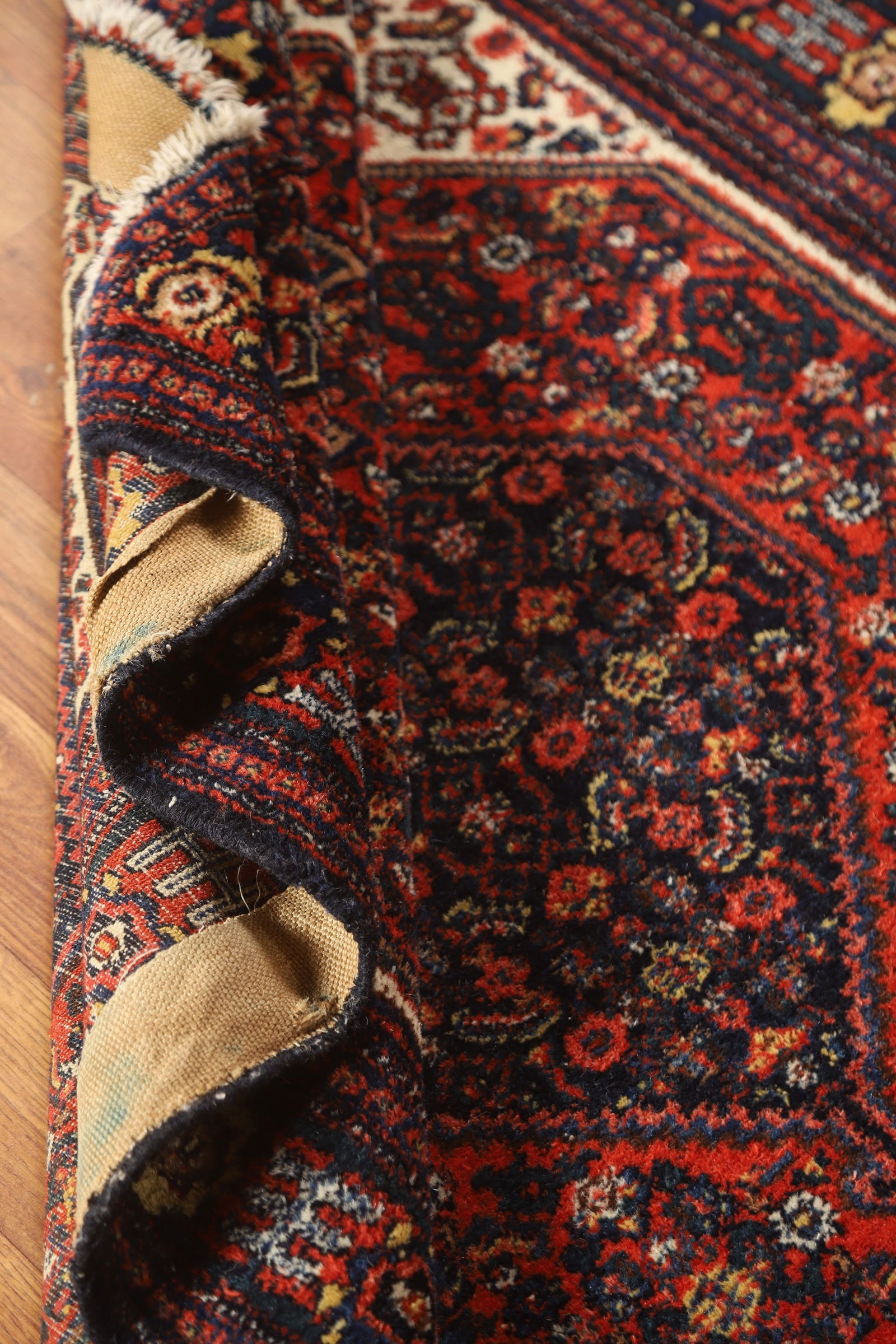 Antique Geometric Senneh Vegetable Dye Persian Rug 4x5 - 17