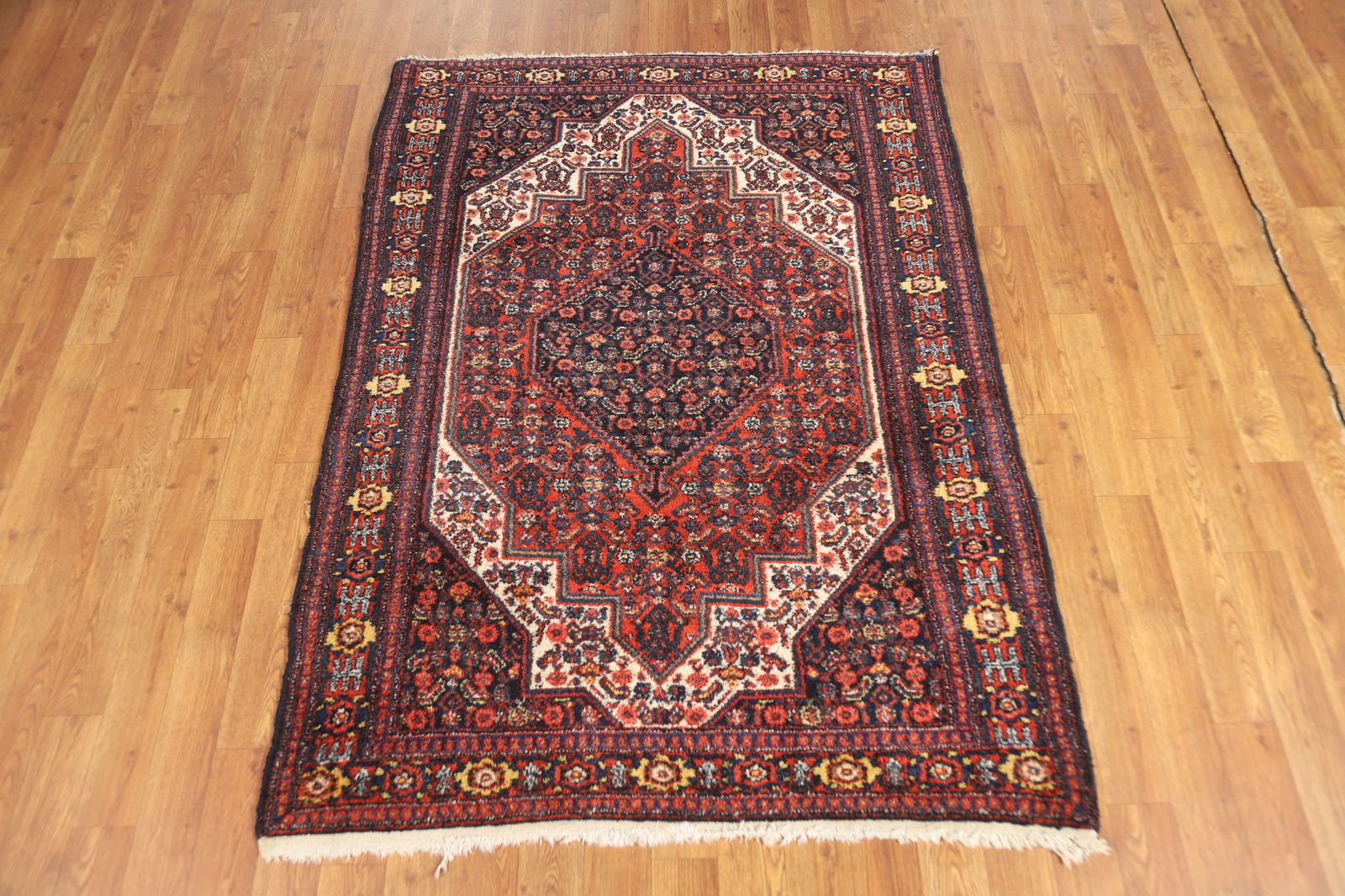 Antique Geometric Senneh Vegetable Dye Persian Rug 4x5 - 3