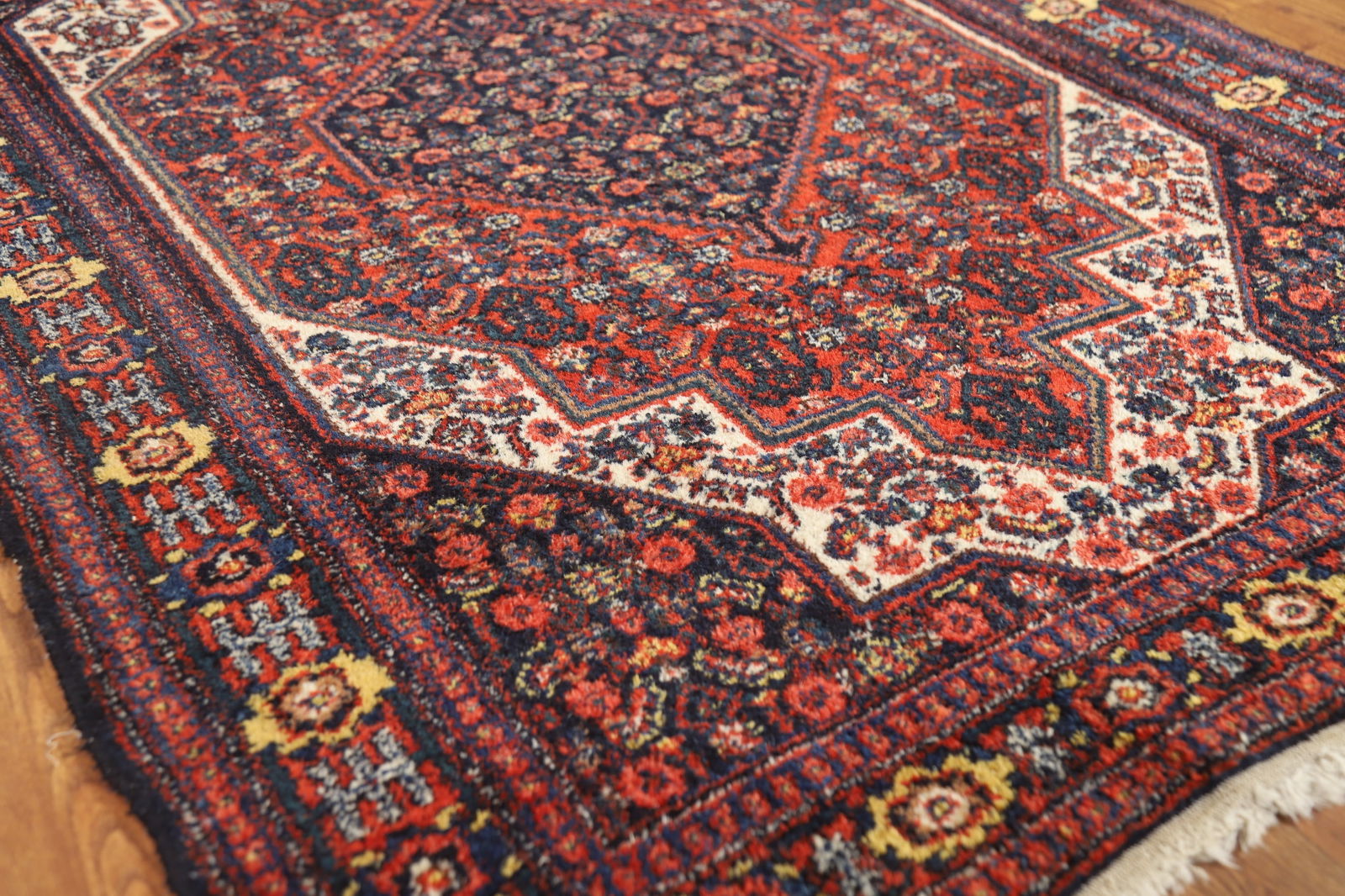 Antique Geometric Senneh Vegetable Dye Persian Rug 4x5 - 6