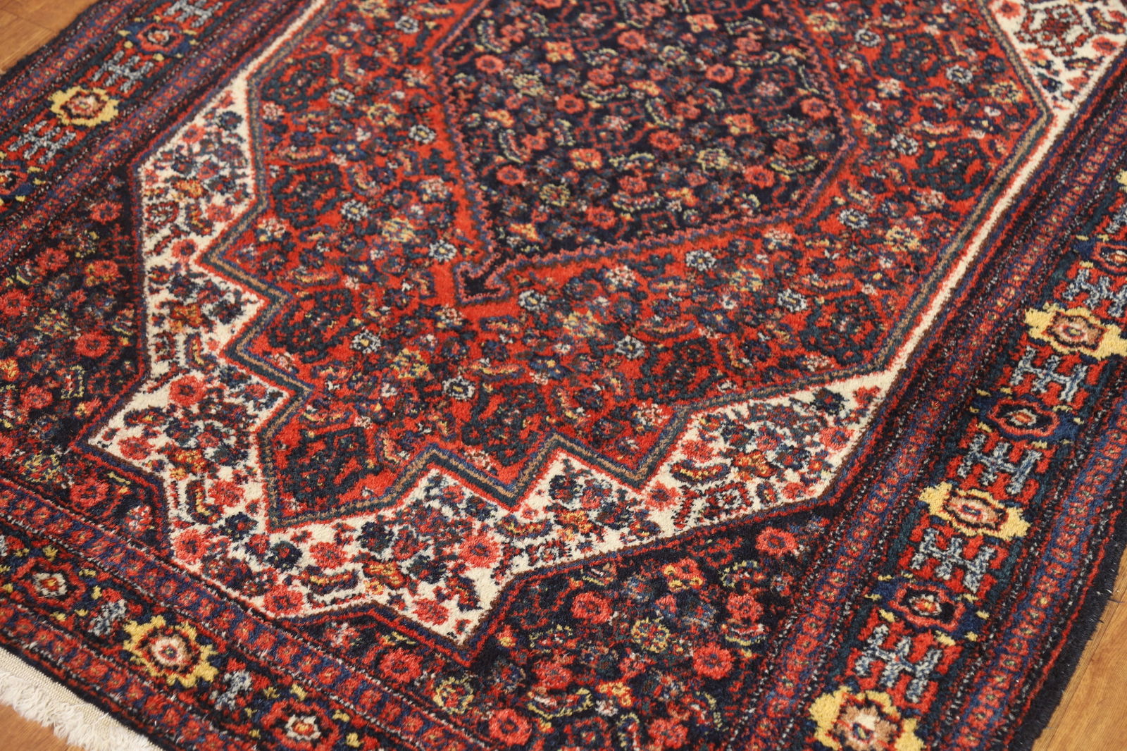 Antique Geometric Senneh Vegetable Dye Persian Rug 4x5 - 7