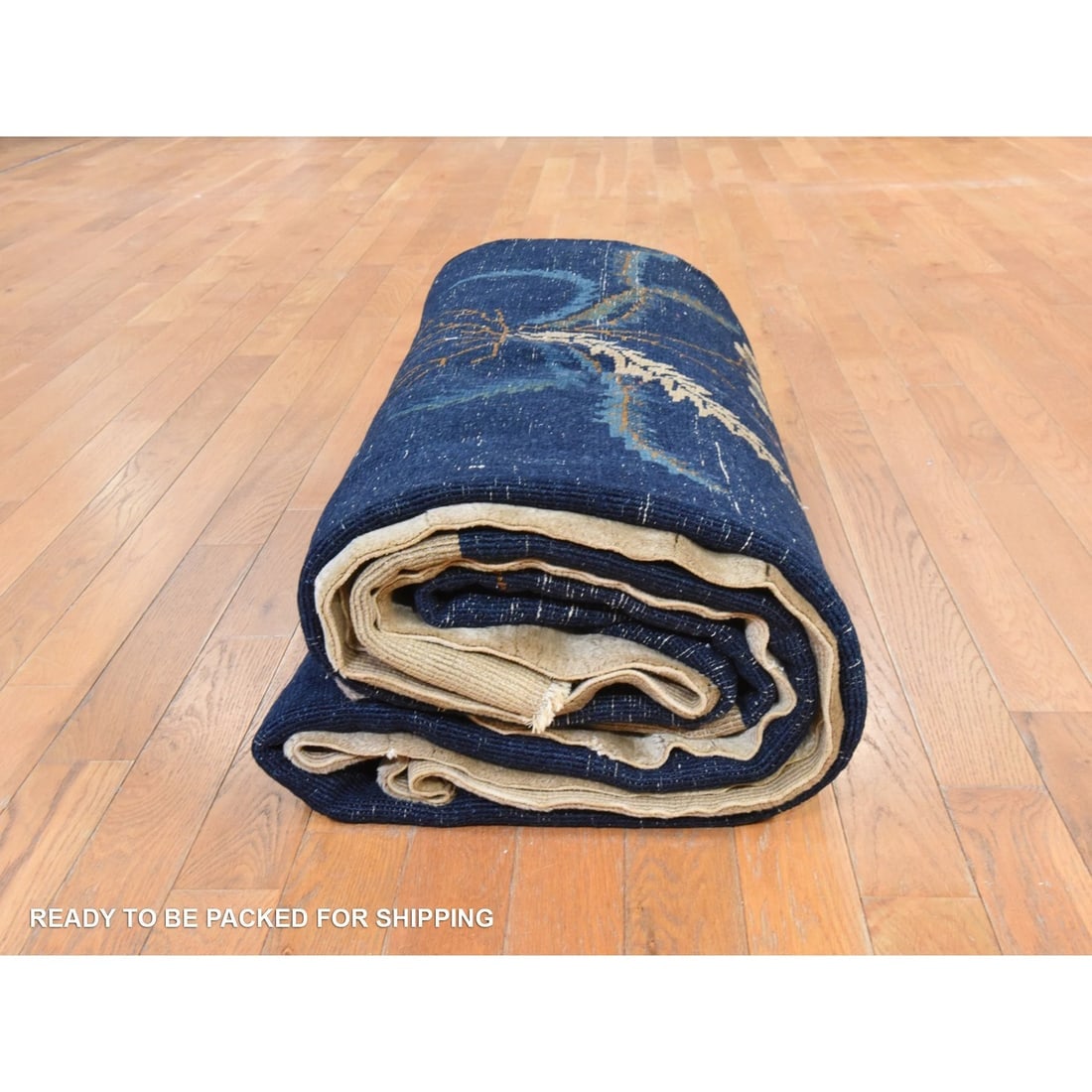 Midnight Blue Antique Chinese Nichols Art Deco Hand Knotted Wool Rug - 10