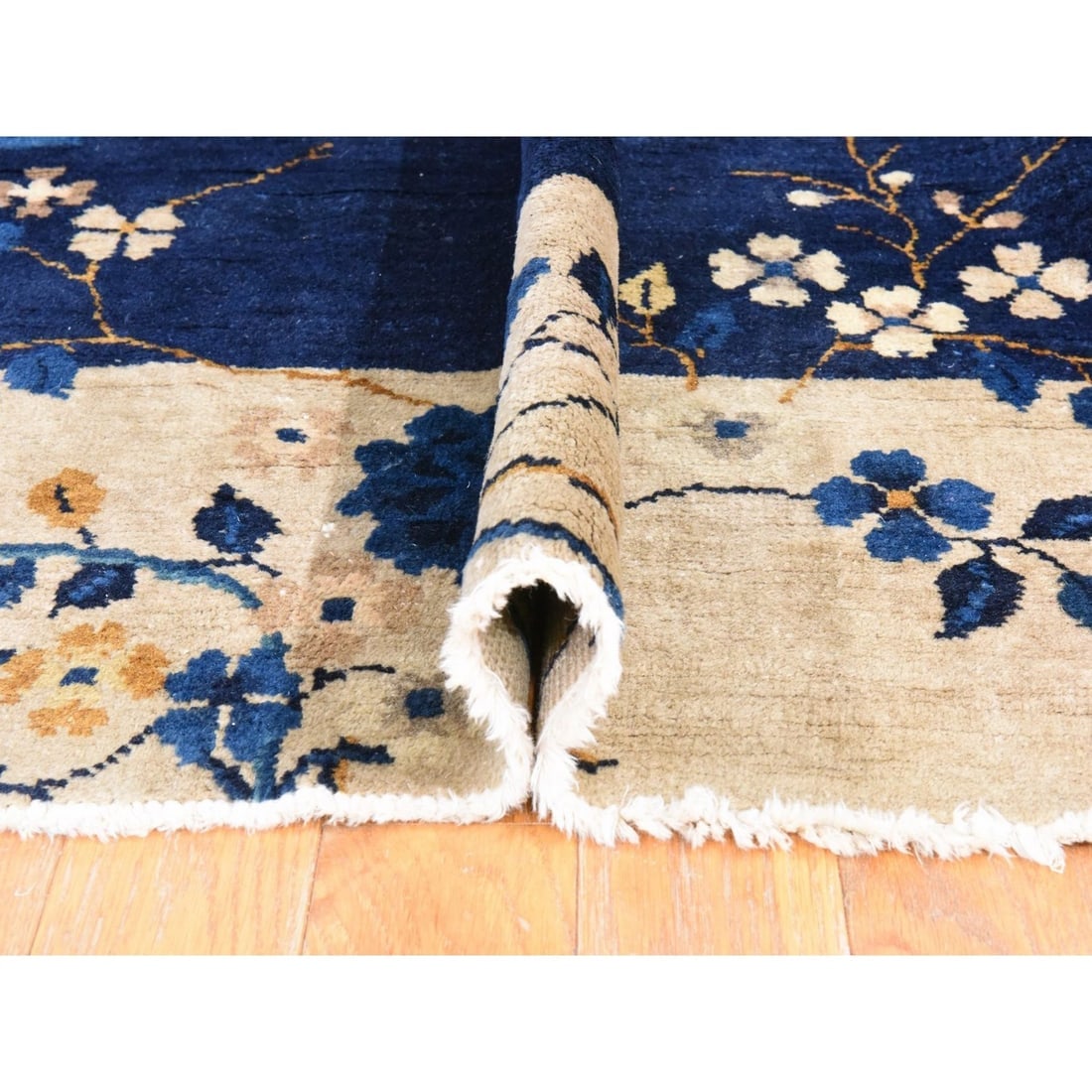 Midnight Blue Antique Chinese Nichols Art Deco Hand Knotted Wool Rug - 7