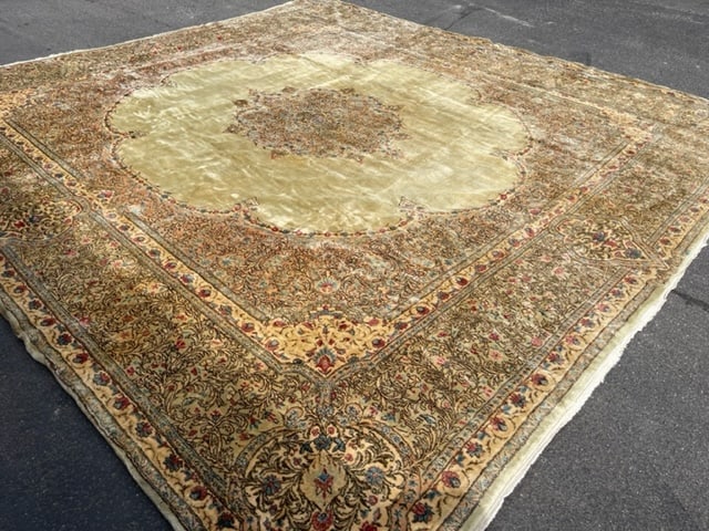 Antique Square Large size Ravar kirman-343: Title:Antique Square Large size Ravar kirman-343Description:An antique Persian Kirman Ravar rug from southeast Persia, size 13 ft. 7 inches by 14 ft. 7 inches, circa 1930, excellent condition with a