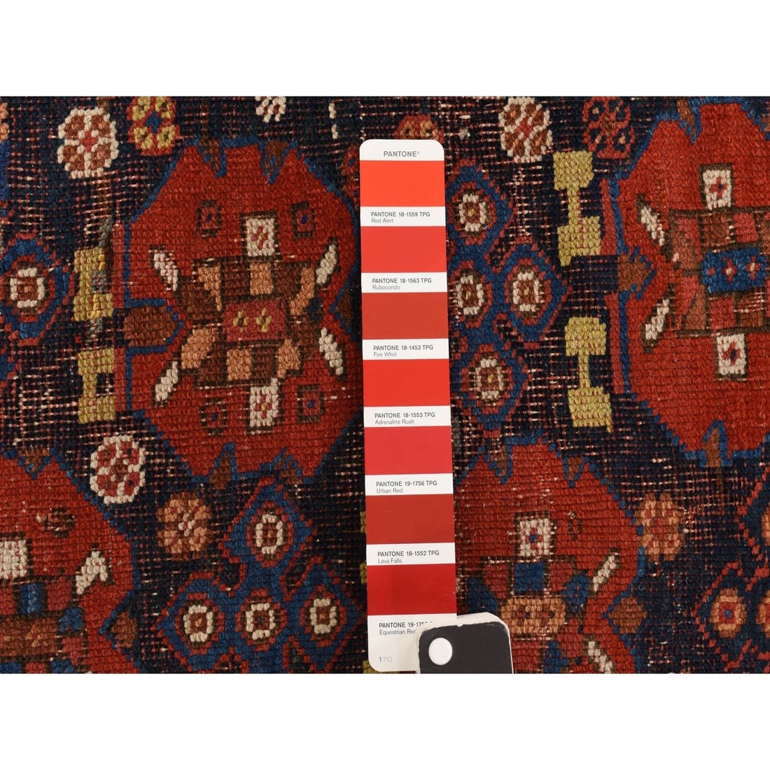 Blue with Red Antique Persian Afshar Wool Even Wear Hand Knotted Rug - 4