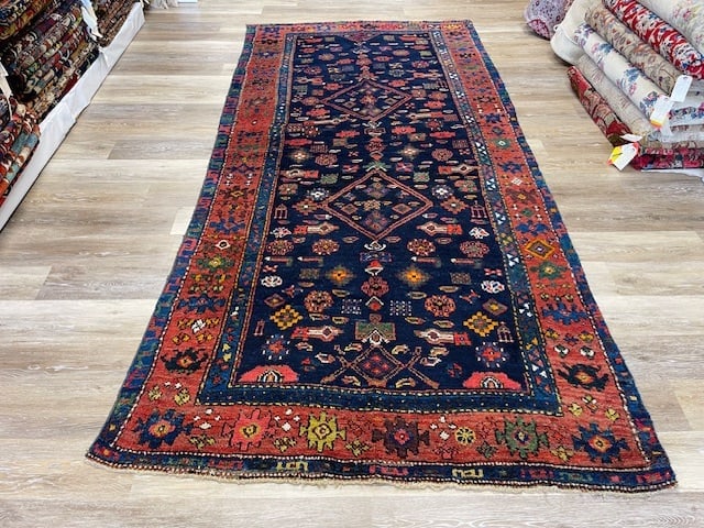 Antique Persian Kurdish Tribal Rug-5222/9: Title:Antique Persian Kurdish Tribal Rug-5222/9 Description:Georgous antique Tribal Kurdish rug from northwest Persia, size 4 ft. 4 inches by 9 ft. 6 inches, circa 1920, excellent condition with a goo