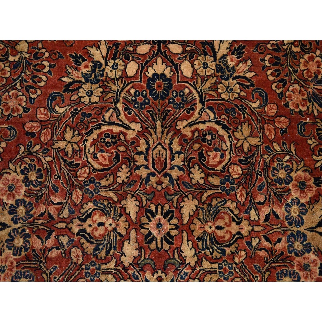 Cinnamon Red Antique Persian Sarouk Hand Knotted Pure Wool Square Rug - 7