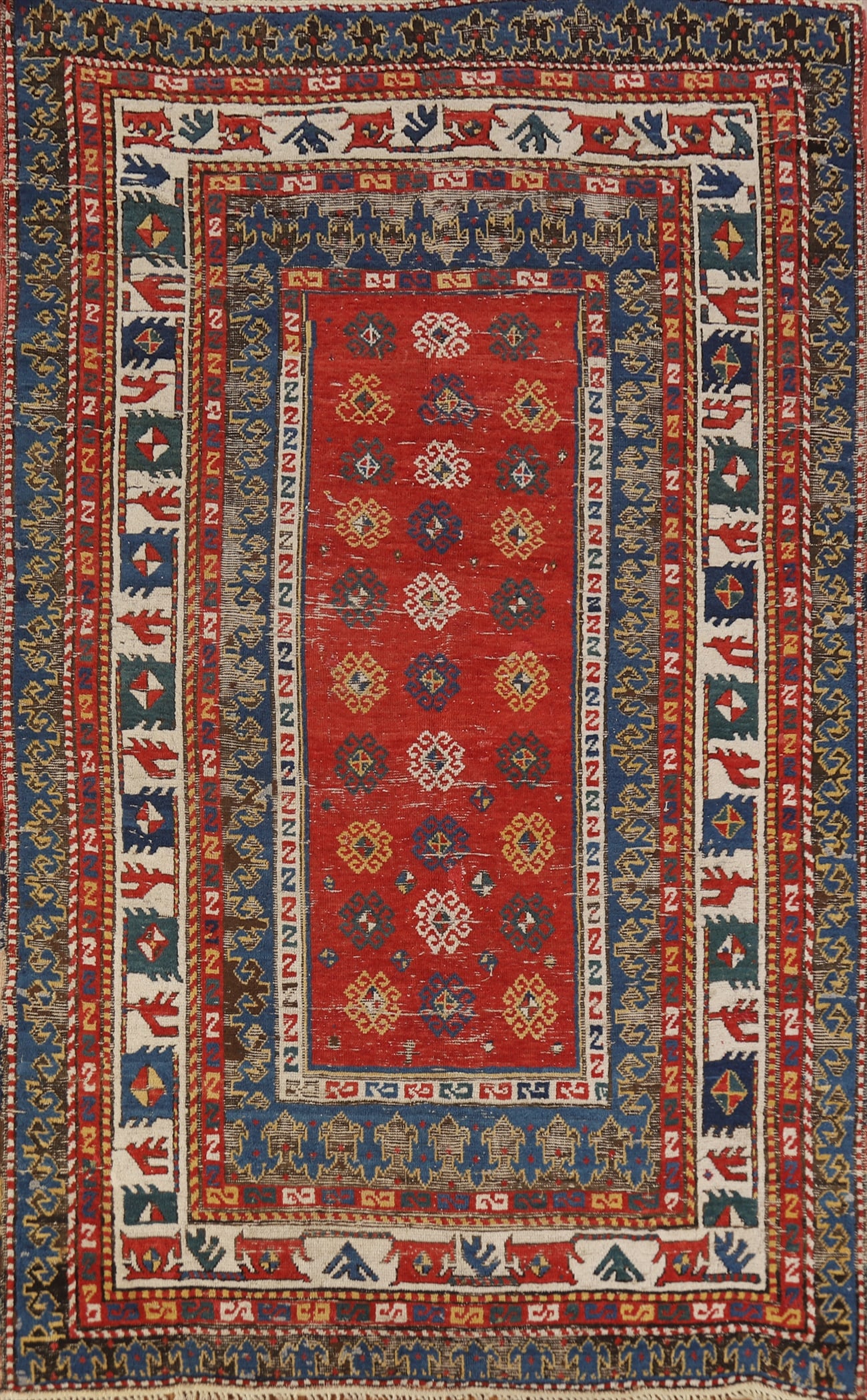 Pre-1900 Antique Kazak Vegetable Dye Area Rug 5x8: Title: Pre-1900 Antique Kazak Vegetable Dye Area Rug 5x8 Description:A Beautiful Genuine Russia Kazak rug is Hand Knotted by skillful weavers in Russia with
