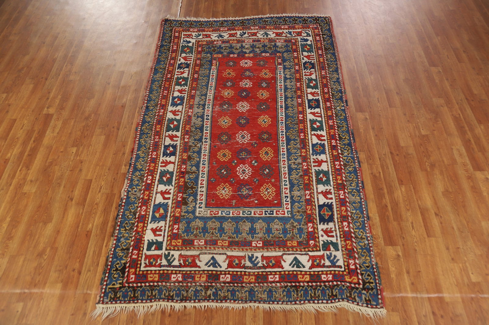 Pre-1900 Antique Kazak Vegetable Dye Area Rug 5x8 - 3