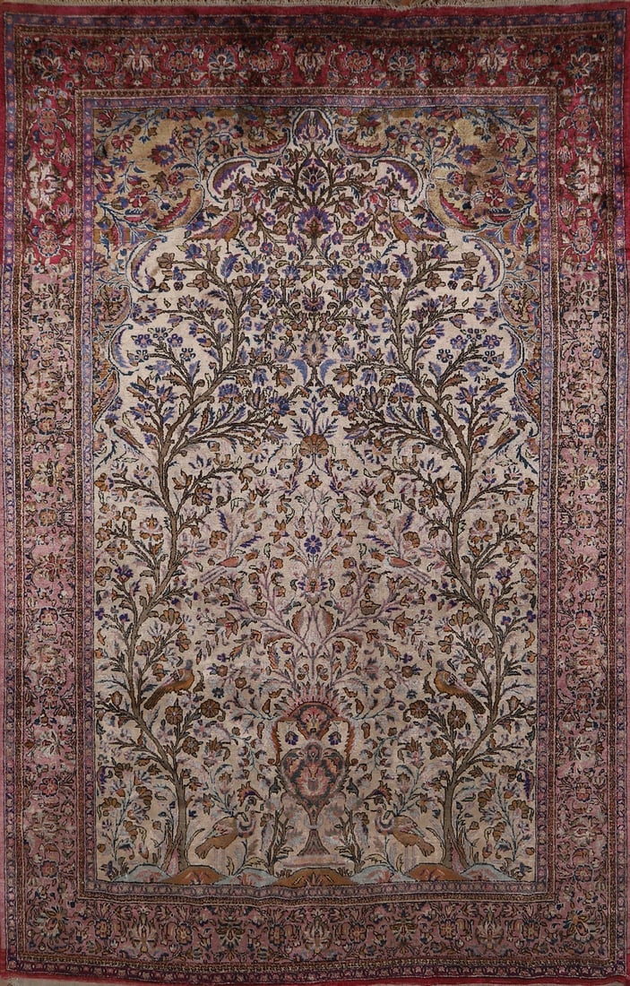 Pre-1900 Antique Vegetable Dye Kashan Persian Rug 4x7: Title: Pre-1900 Antique Vegetable Dye Kashan Persian Rug 4x7 Description:A Beautiful Genuine Iran ( Persia ) Kashan rug is Hand Knotted by skillful weavers in Iran ( Persia ) with Silk Ma