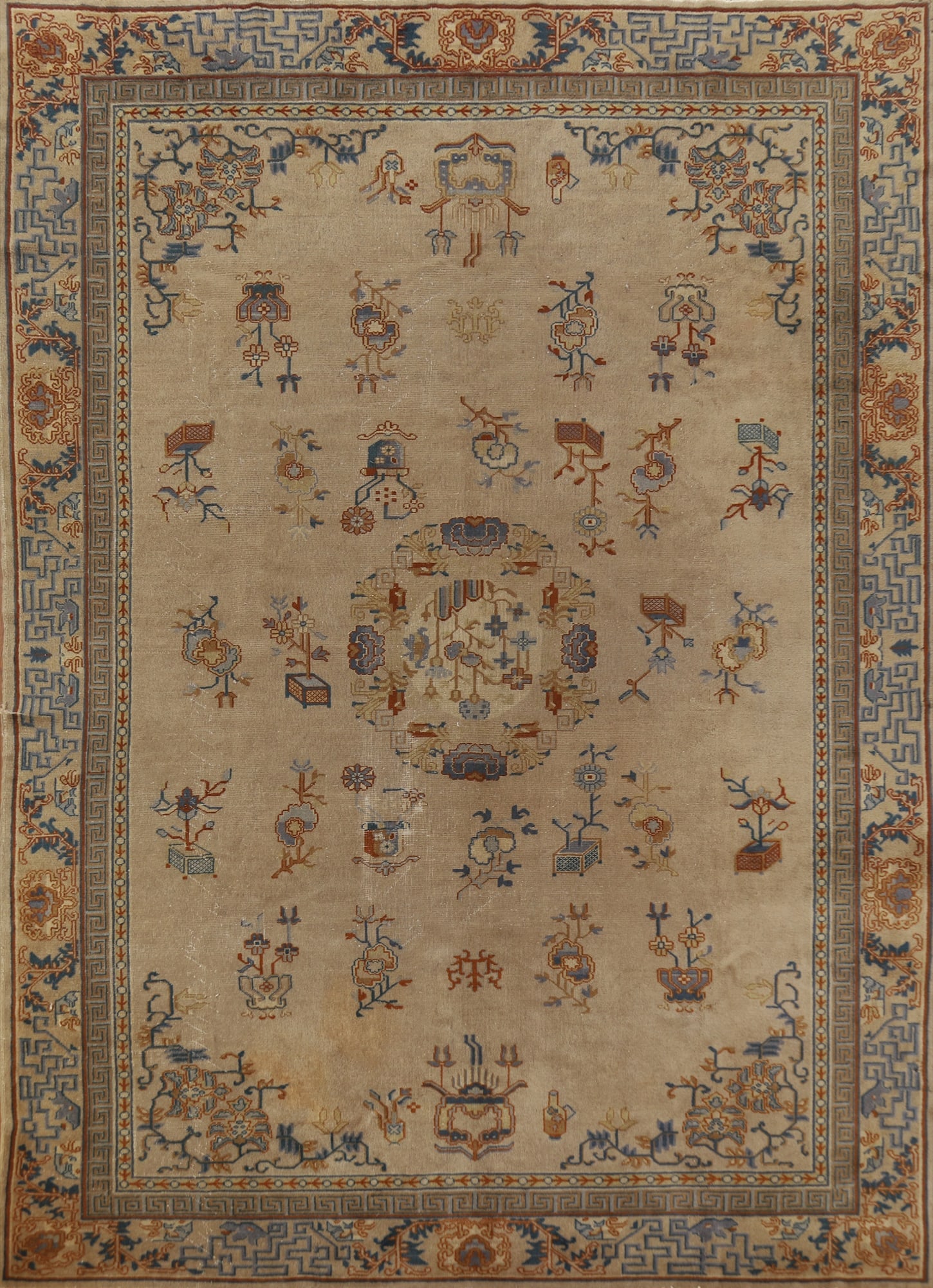 Antique Vegetable Dye Art Deco Chinese Accent Rug 9x11: Title: Antique Vegetable Dye Art Deco Chinese Accent Rug 9x11 Description:A Beautiful Genuine China Art Deco rug is Hand Knotted by skillful weavers in China with