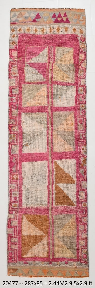 2'9'' x 9'4'' Handmade Vintage Wool Rug - 20477: Title: 2'9'' x 9'4'' Handmade Vintage Wool Rug - 20477Description:2'9'' x 9'4'' Handmade Vintage Wool Rug - 20477Origin:TurkiyeDate/Period:1960-90Materials:Wool,CottonDimension:2'9''x9'4'' ft, 85x287