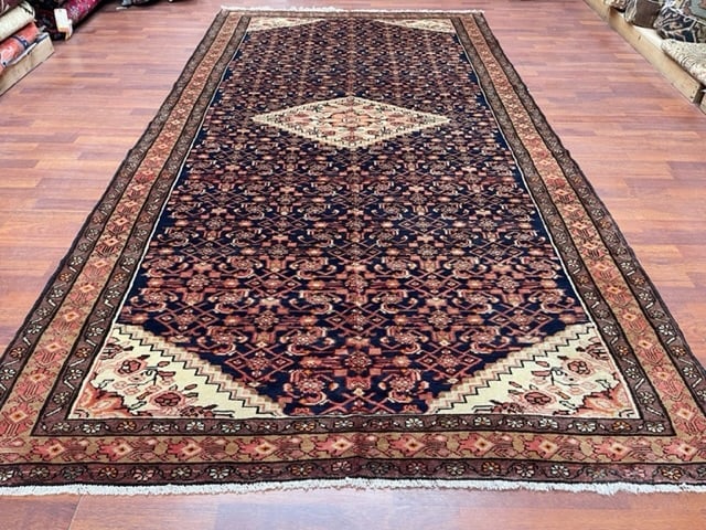 Vintage persian Hamadan rug-4544: Title:Vintage persian Hamadan rug-4544 Description:Beautiful Vintage Persian rug, from west of Persia, size 5 ft. 7 inches by 10 ft. 4 inches, circa 1940 on blue field, excellent condition with a good