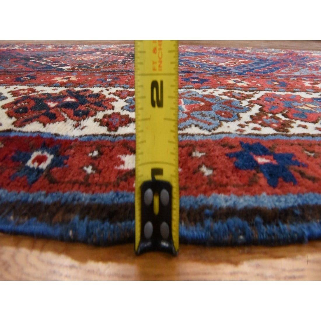 Red Antique Geometric Caucasian Kazak Hand Knotted Wool Runner Rug - 7