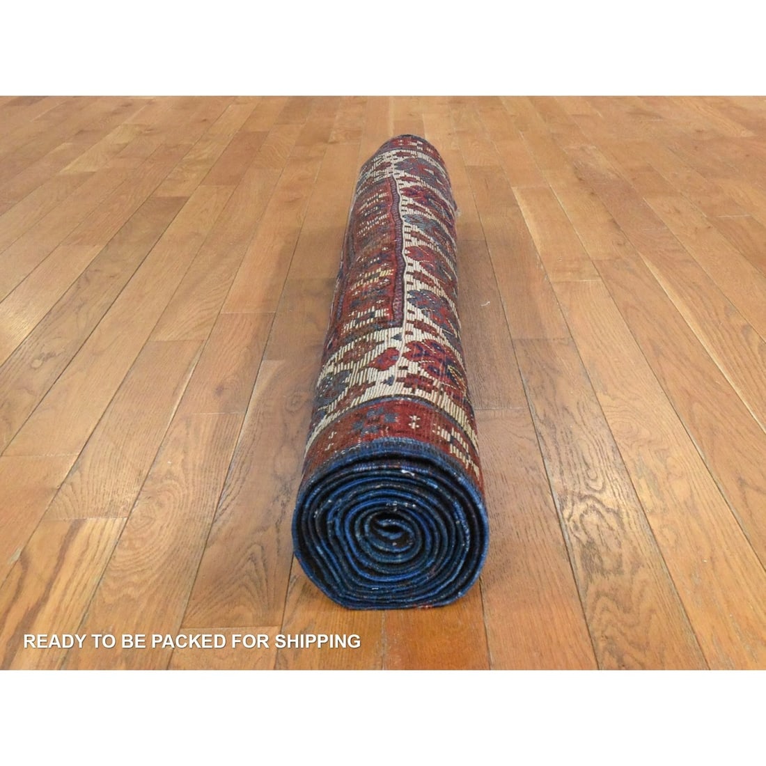 Red Antique Geometric Caucasian Kazak Hand Knotted Wool Runner Rug - 8