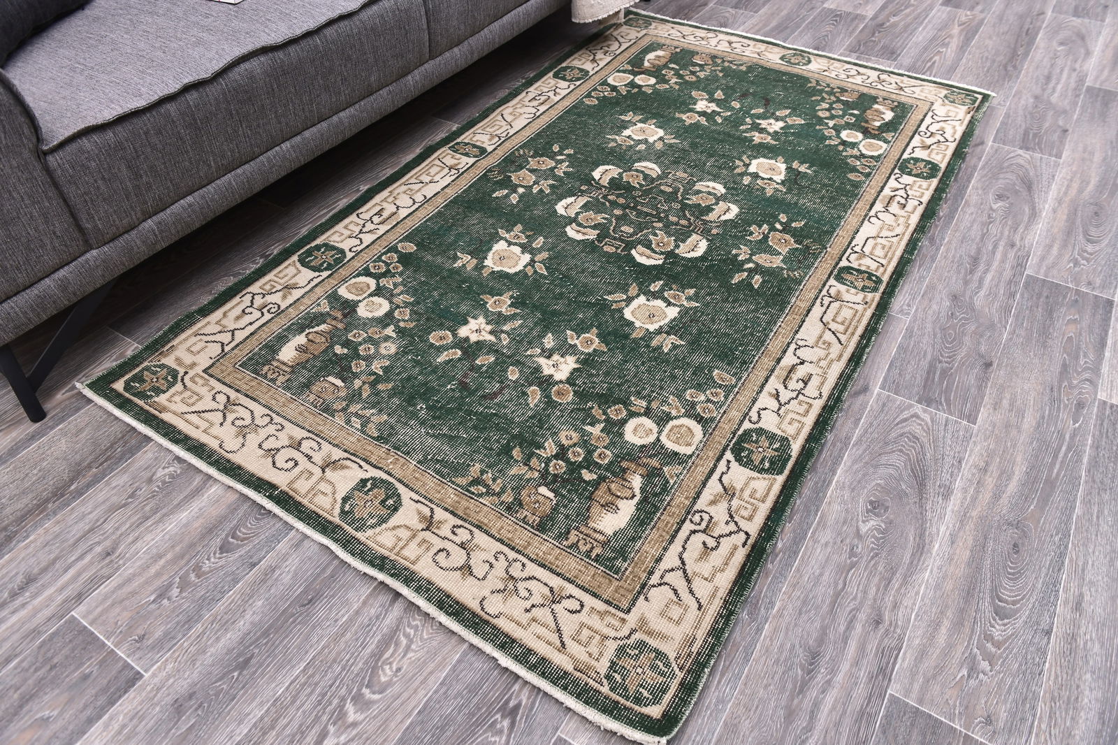 3'10'' x 6'7'' Handmade Vintage Wool Rug - 244713 - 2