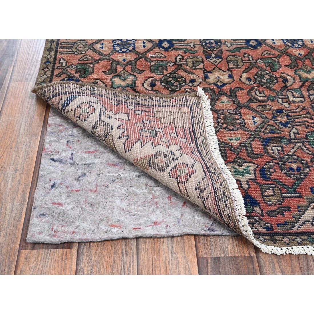 Salmon Color Vintage Persian Hussaianabad Hand Knotted Wool Runner Rug - 3