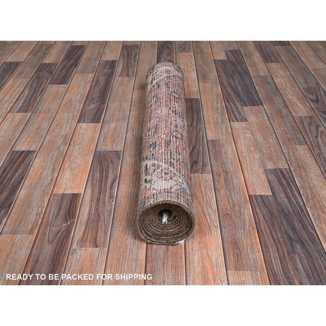 Salmon Color Vintage Persian Hussaianabad Hand Knotted Wool Runner Rug - 5