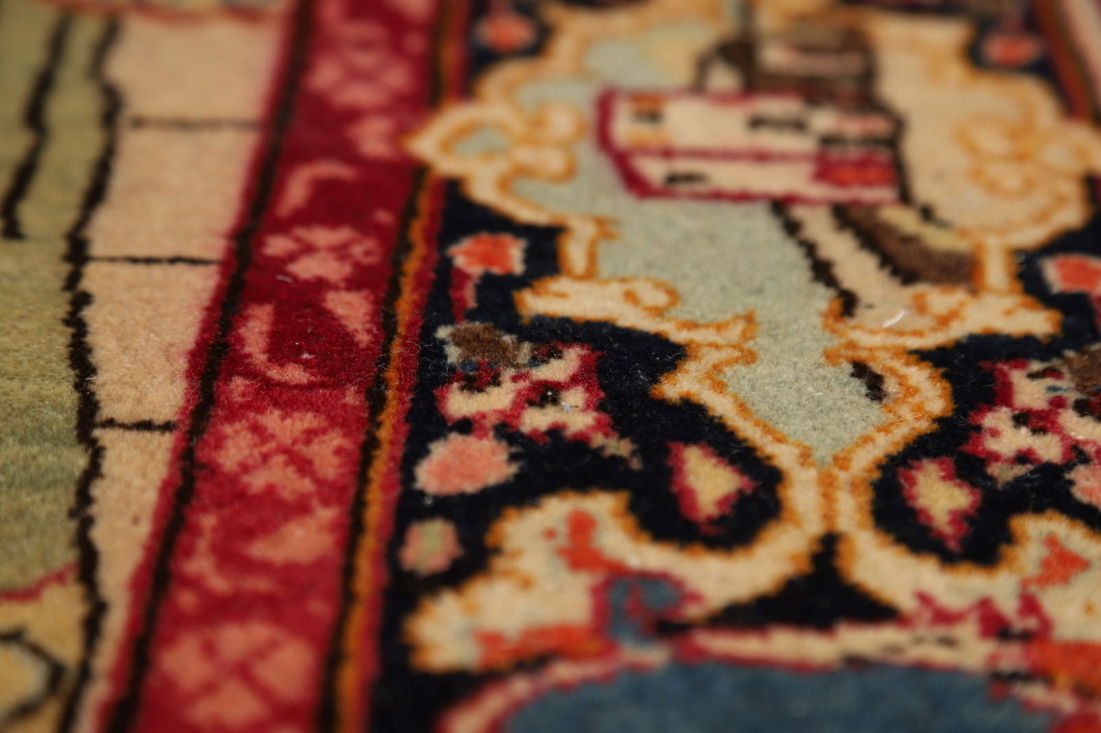 Pre-1900 Antique Pictorial Kashan Persian Rug 4x7 - 13