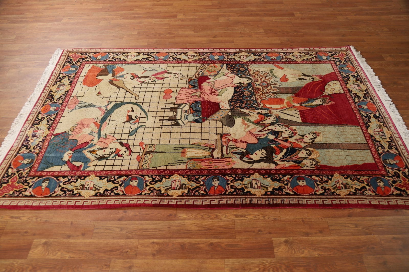 Pre-1900 Antique Pictorial Kashan Persian Rug 4x7 - 15