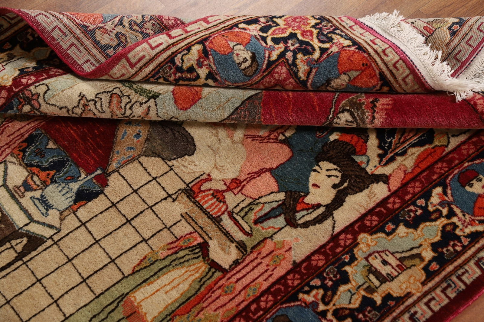 Pre-1900 Antique Pictorial Kashan Persian Rug 4x7 - 17