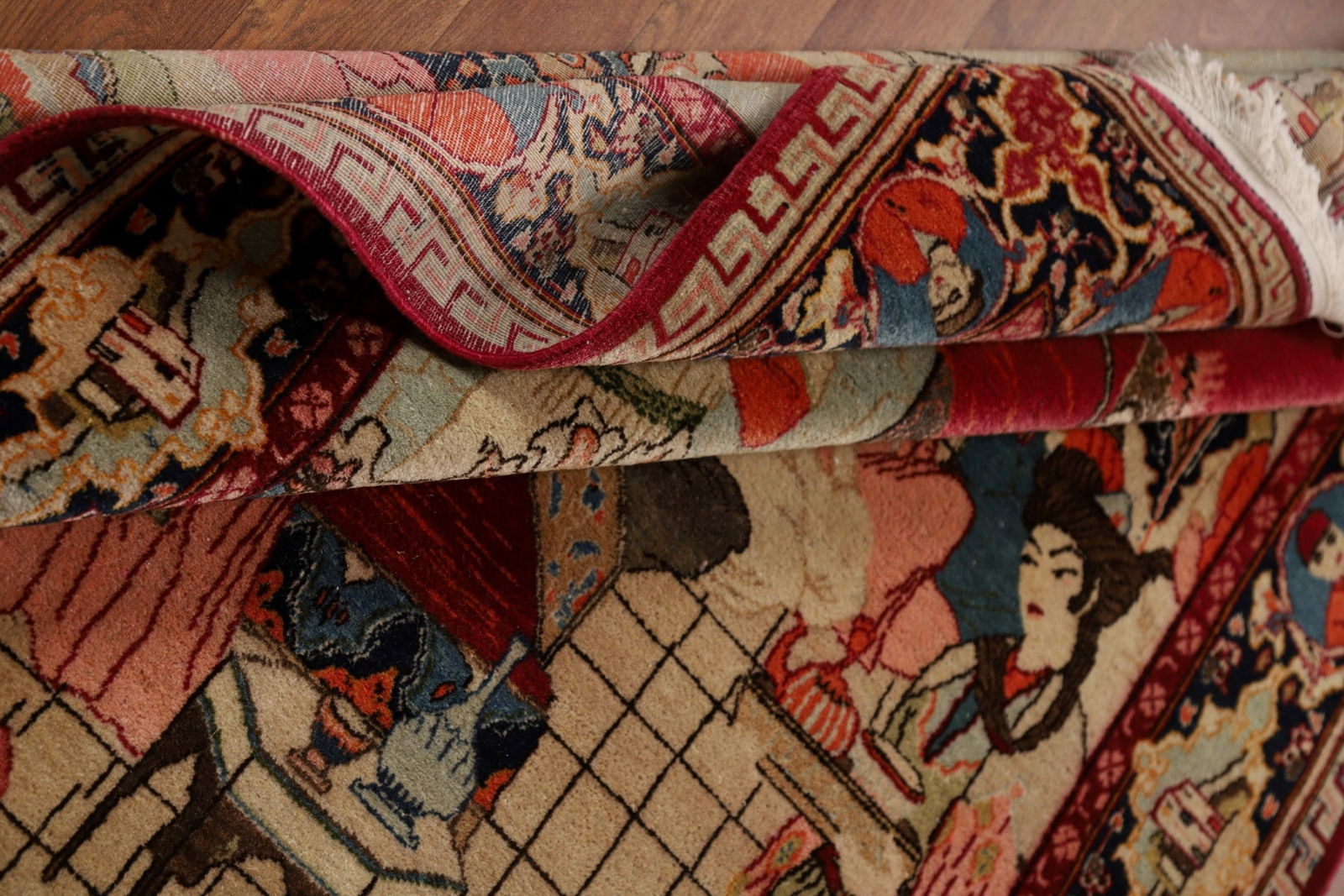 Pre-1900 Antique Pictorial Kashan Persian Rug 4x7 - 18