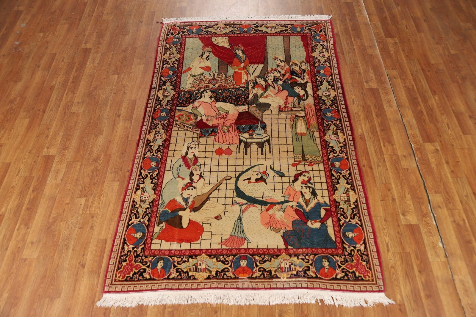 Pre-1900 Antique Pictorial Kashan Persian Rug 4x7 - 3