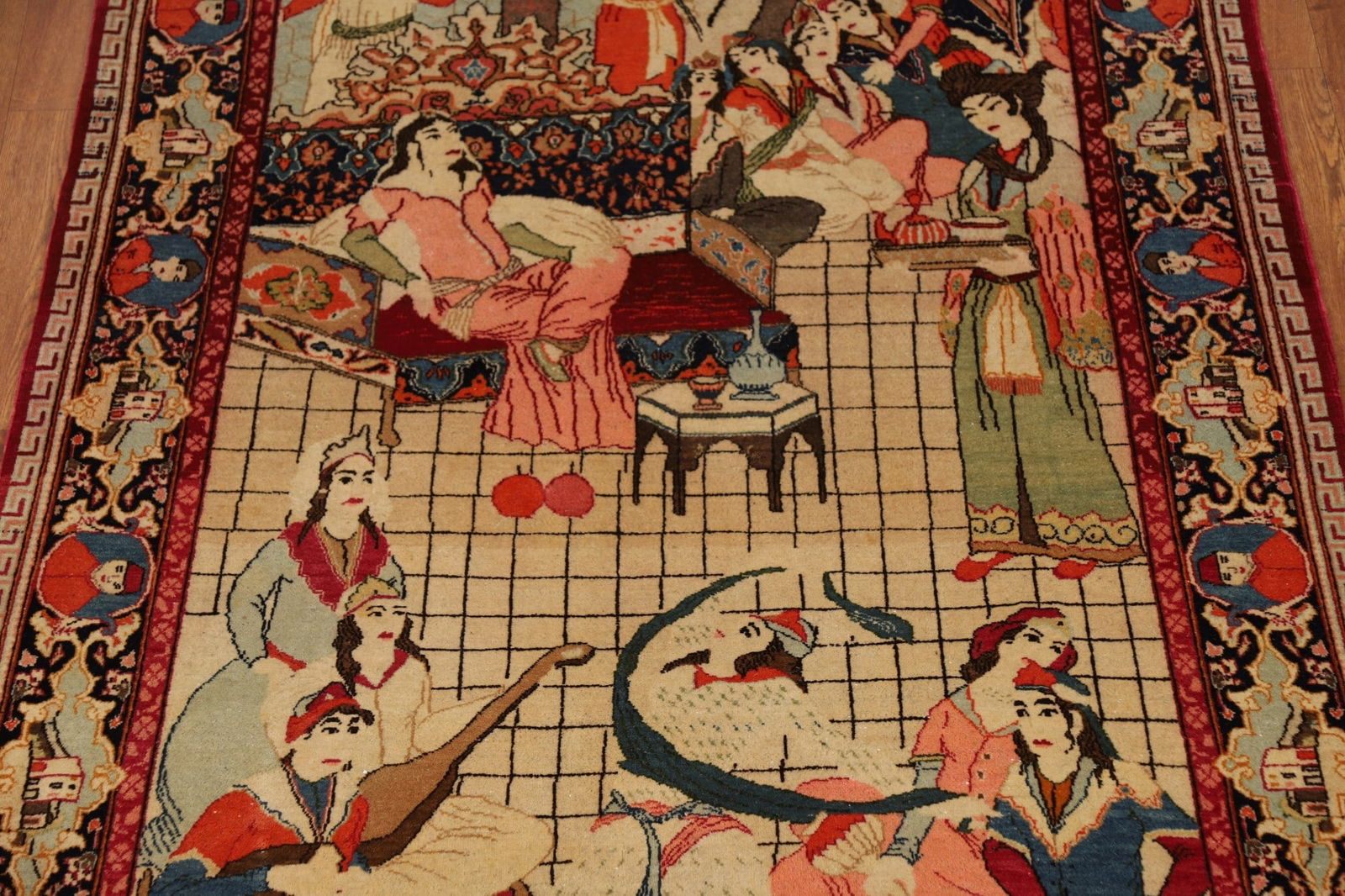 Pre-1900 Antique Pictorial Kashan Persian Rug 4x7 - 4