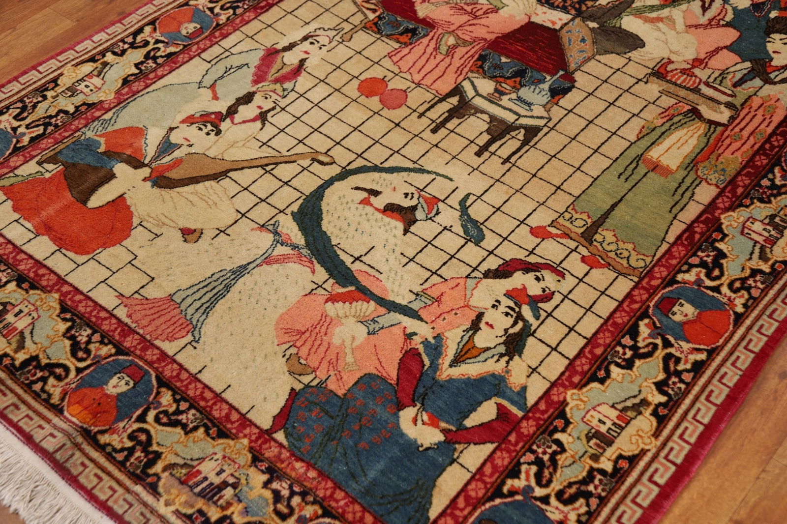 Pre-1900 Antique Pictorial Kashan Persian Rug 4x7 - 7