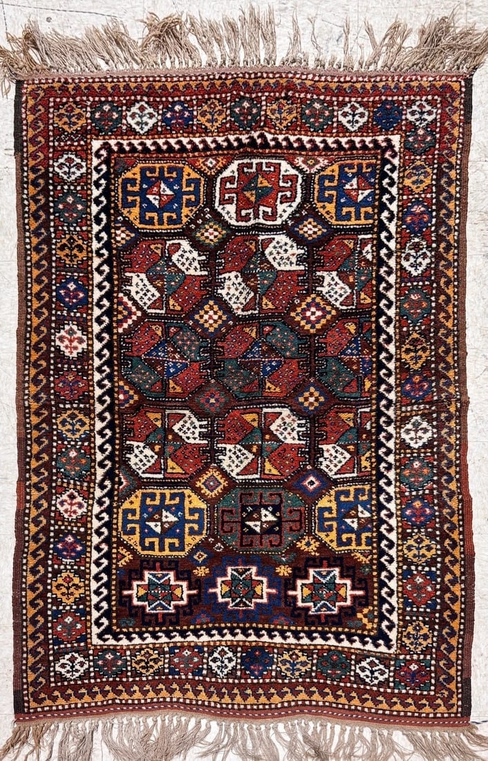Hand-Knotted Antique Persian Quchan Tribal Geometric Oriental Wool Area Rug 4'3" x 6'11" - 12