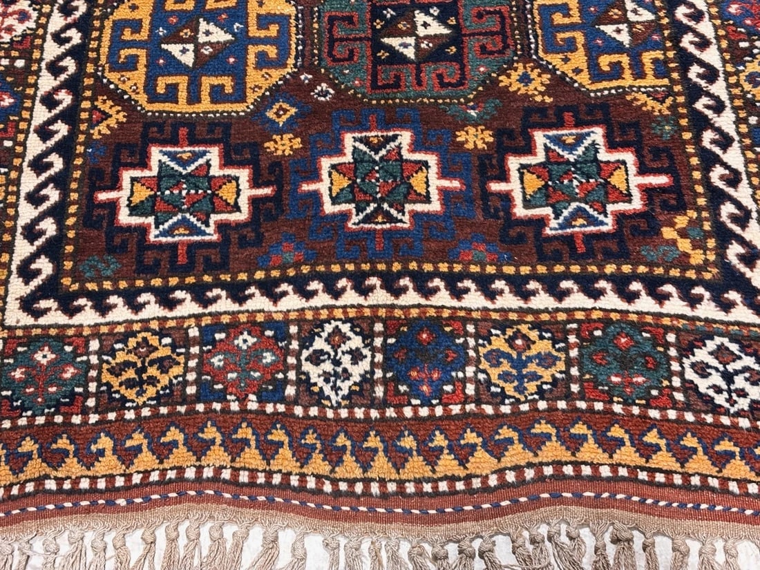 Hand-Knotted Antique Persian Quchan Tribal Geometric Oriental Wool Area Rug 4'3" x 6'11" - 2