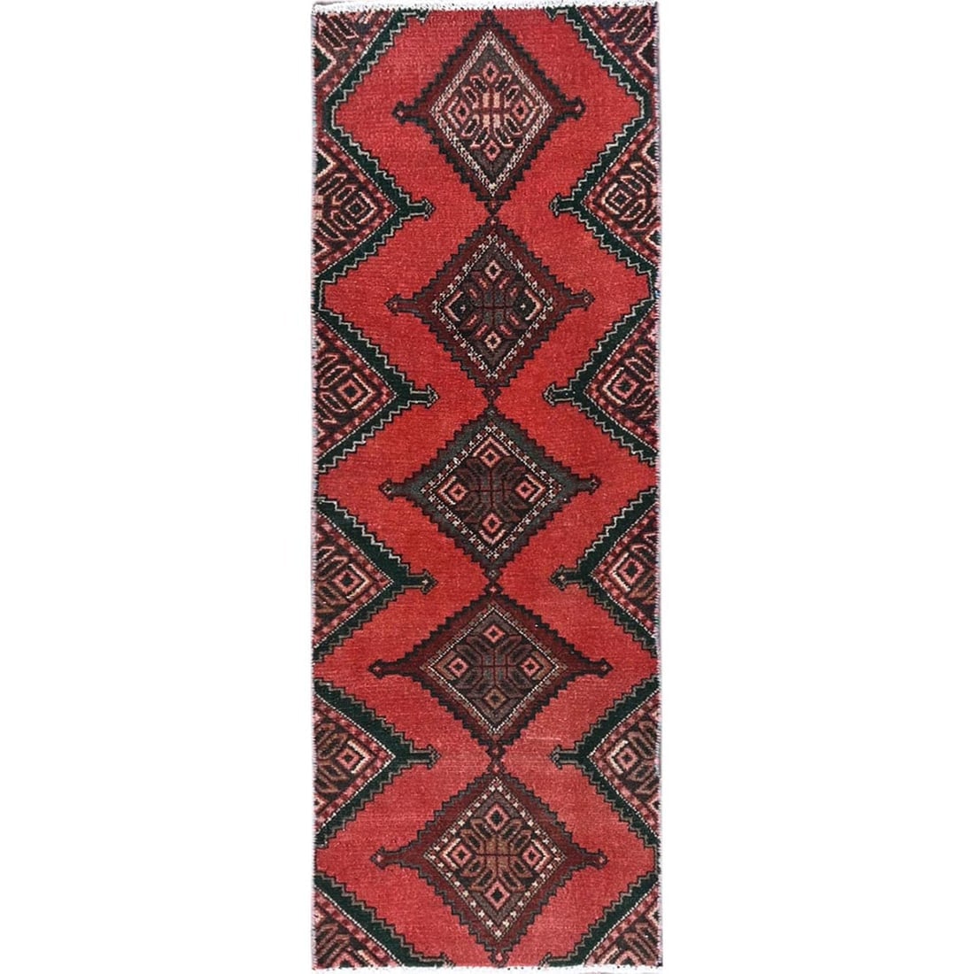 Chili Red Vintage Persian Hamadan Hand Knotted Pure Wool Runner Rug: Title: Chili Red Vintage Persian Hamadan Hand Knotted Pure Wool Runner Rug Description:This is a truly genuine one-of-a-kind. It has been Knotted for months and months in the centuries-old weaving cra