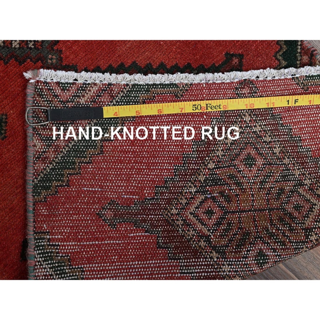 Chili Red Vintage Persian Hamadan Hand Knotted Pure Wool Runner Rug - 7
