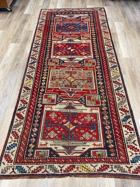 Antique Gendjeh Caucasian Runner-5167: Title:Antique Gendjeh Caucasian Runner-5167Description:beautiful antique Gendjeh Caucasian Runner from central Caucasus, size 4 ft. 2 inches by 9 ft. 5 inches, circa late 19th century, excllent