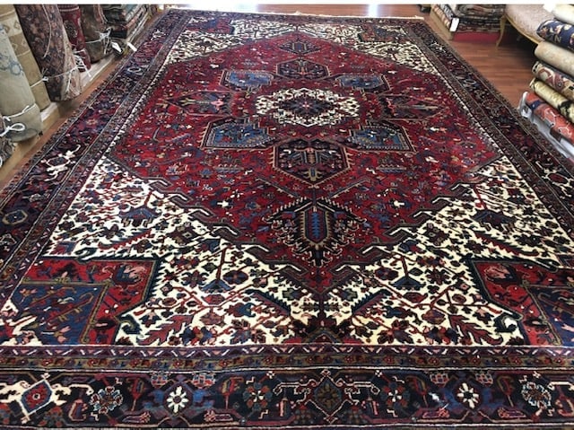 Semi Antique Persian Large size Heriz Rug-4586: Title:Semi Antique Persian Large size Heriz Rug-4586Description:Large size semi antique Persian Heriz rug from northwest Persia, size 10 ft by 17 ft. 4 inches, circa dated 1965 in excellent