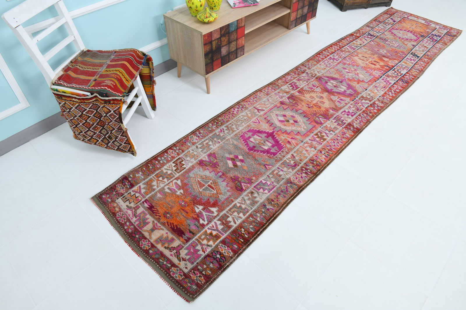 2'7'' x 12'2'' Vintage Wool Runner Rug - 18169 - 6