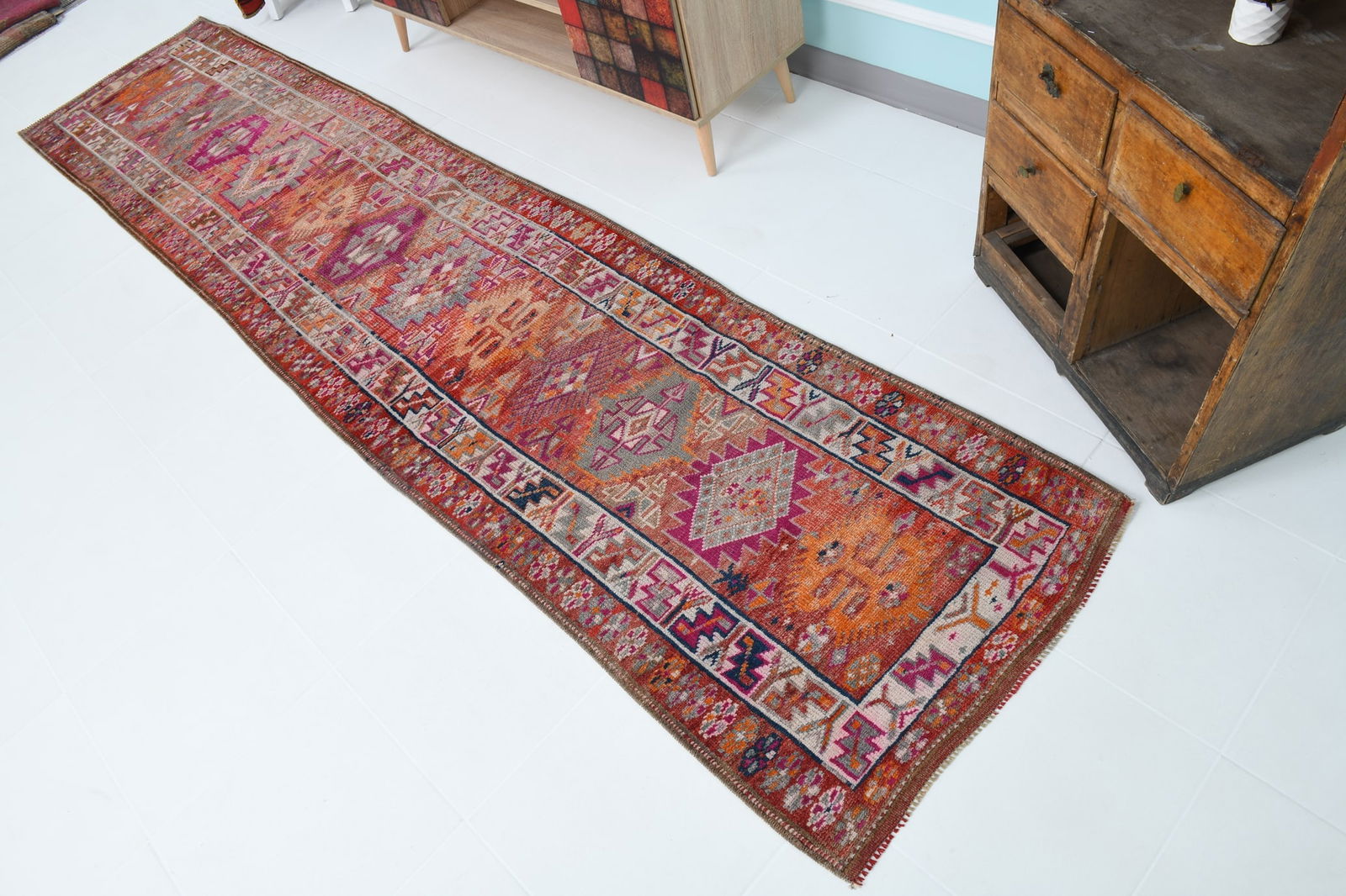 2'7'' x 12'2'' Vintage Wool Runner Rug - 18169 - 7