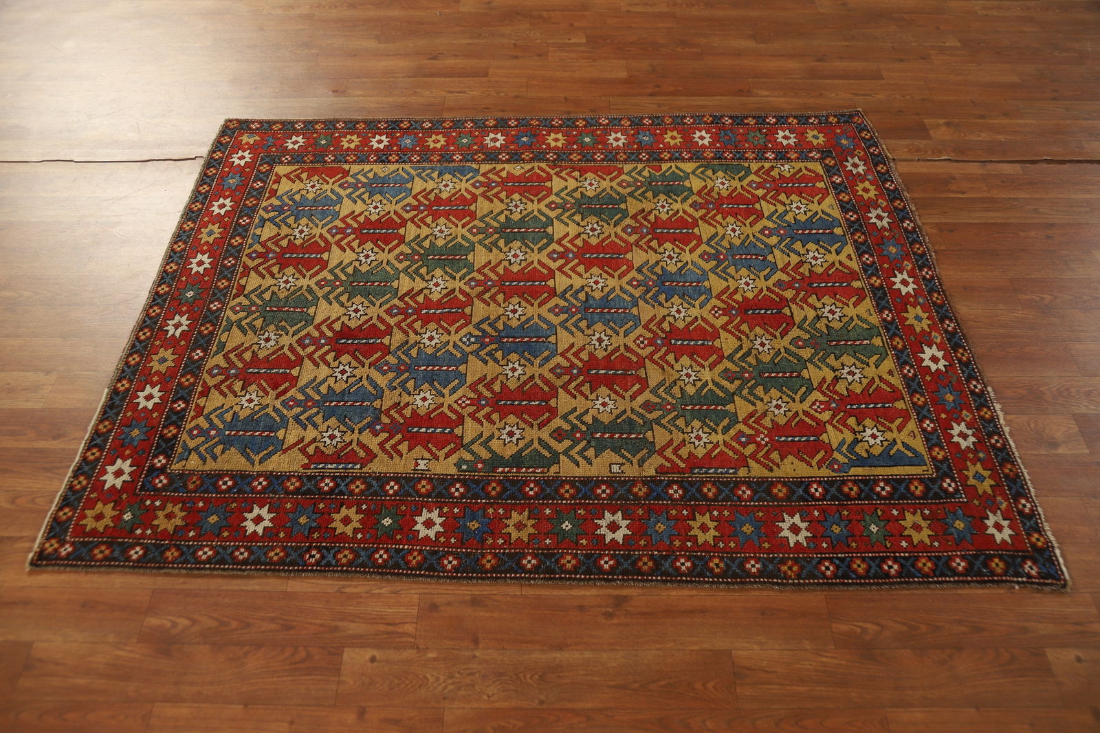 Pre-1900 Antique Wool Kazak Vegetable Dye Rug 4x5 - 12
